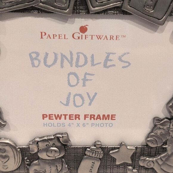 Papel Giftware "Bundles of Joy" Pewter Baby Photo Picture Frame Vintage - Picture 3 of 11